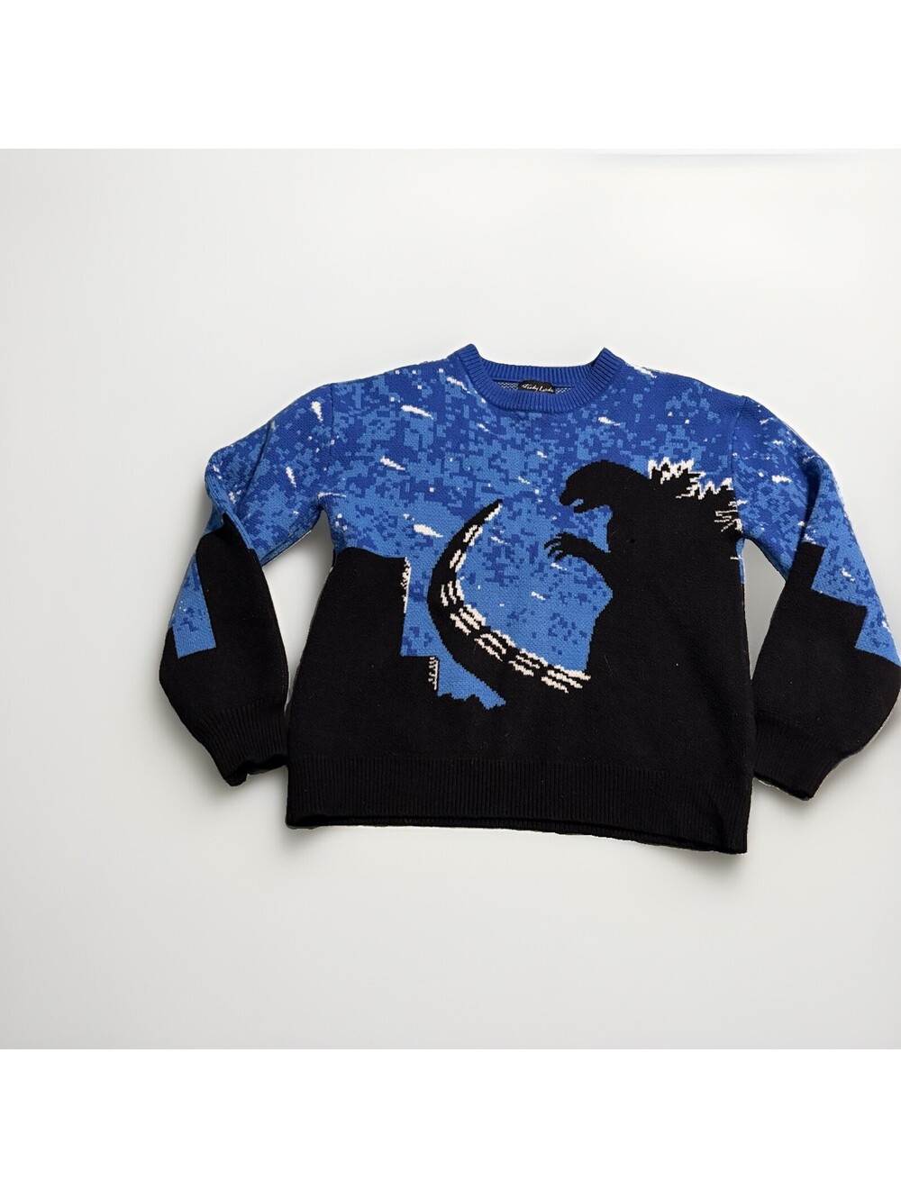 Vintage Steady Hands Unisex Godzilla Blue and Black Pullover Sweater Sz XS